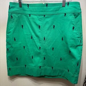Talbots Vibrant Green Skirt with Navy Embroidery